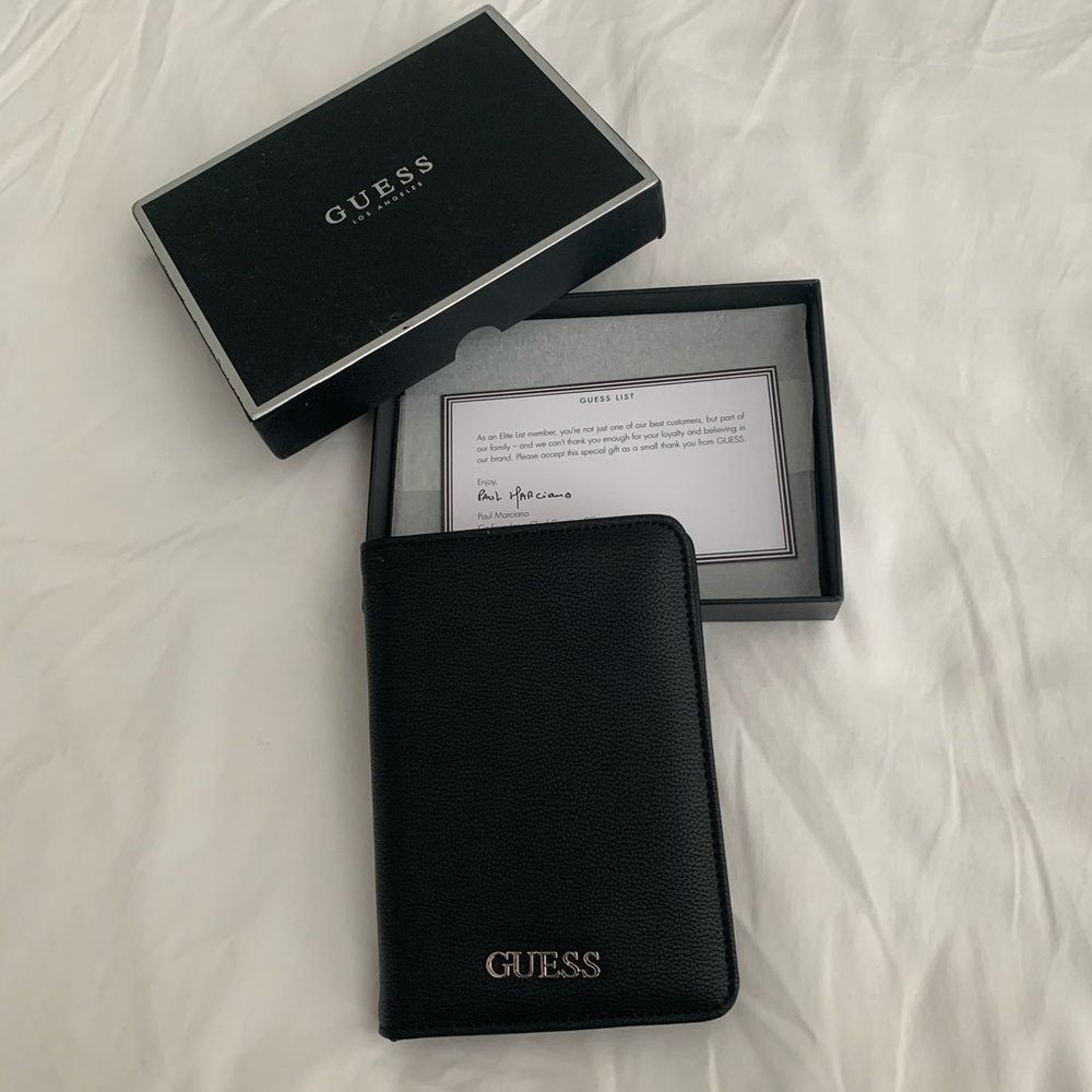 Guess black passport holder